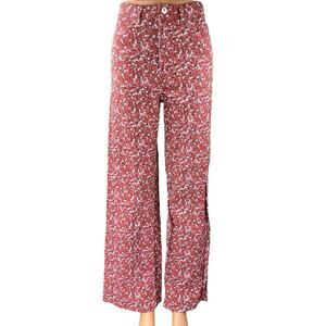 H&M Divided Women's Red Pink Floral Wide Leg High Waist Denim Jeans Pants Size 4